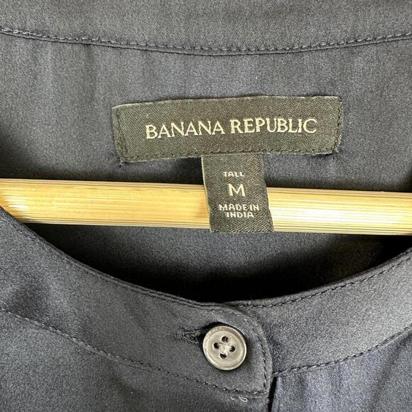 Banana Republic Navy Long Sleeve Tie Waist Button Down Blouse Tunic Top Medium T - Picture 5 of 7